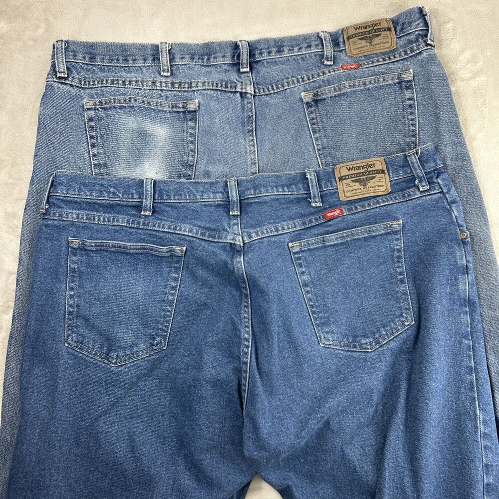 2 Wrangler Jeans Mens 44x30 Blue Denim Straight Leg Workwear Relaxed Western